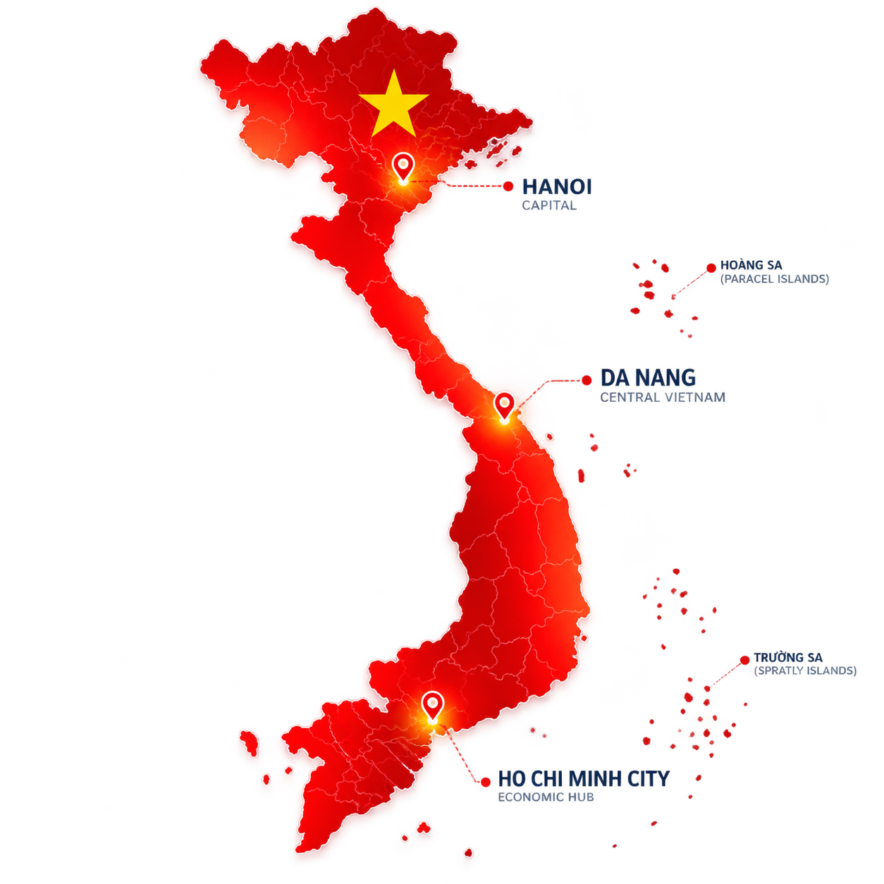 Map of Vietnam showing principal trade routes